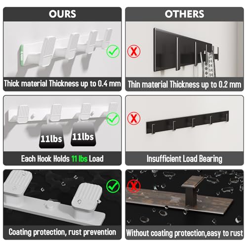Coat Rack Wall Mount Coat Hooks - White Hook Rack with 4 Hooks Aluminum Wall Rack Hooks for Hanging Coat Hat Bag Towel Hanger Rustproof Coat Holder - color: White, size: Square 4 Hooks 1 Pack
