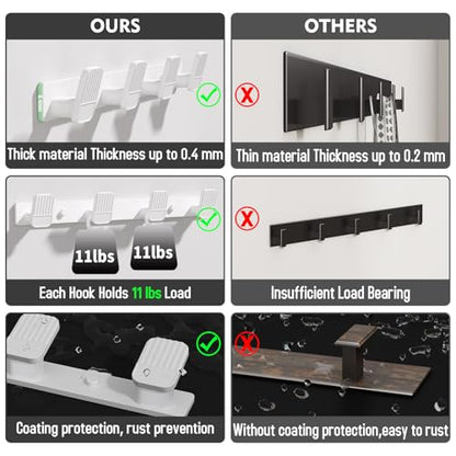 Coat Rack Wall Mount Coat Hooks - White Hook Rack with 4 Hooks Aluminum Wall Rack Hooks for Hanging Coat Hat Bag Towel Hanger Rustproof Coat Holder - color: White, size: Square 4 Hooks 1 Pack
