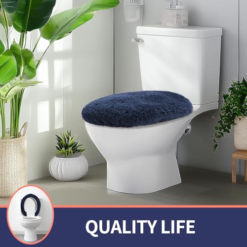 Soft Microfiber Toilet Lid Cover 17.5" x 15" Machine Washable | Solid Toilet Seat Cover Adjustable Rubber Backing Fits Most 16 -17.5" L x 14-16" W Round Oblong and Elongated Toilet Seat - color: Navy Blue