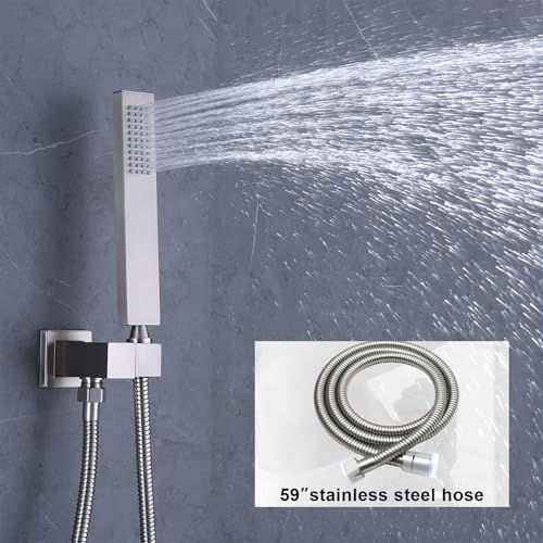 Brushed Nickel Shower System Tempreature Display Shower Fuacet Set | 12 inch and 8 inch Full Body Shower Head, with 6 PCS Body Jet and Handheld Spray - color: Brushed Nickel, size: 12+8 inch