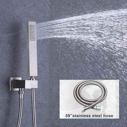 Brushed Nickel Shower System Tempreature Display Shower Fuacet Set | 12 inch and 8 inch Full Body Shower Head, with 6 PCS Body Jet and Handheld Spray - color: Brushed Nickel, size: 12+8 inch