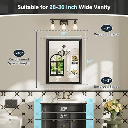 28x36 Inch Black Bathroom Mirror for Wall, Beveled Framed Rectangle Bathroom Vanity Mirrors for Over Sink, Bedroom, Living Room, Entryway, Anti-Rust, HD Tempered Glass, Horizontally/Vertically - size: 28"L x 36"W