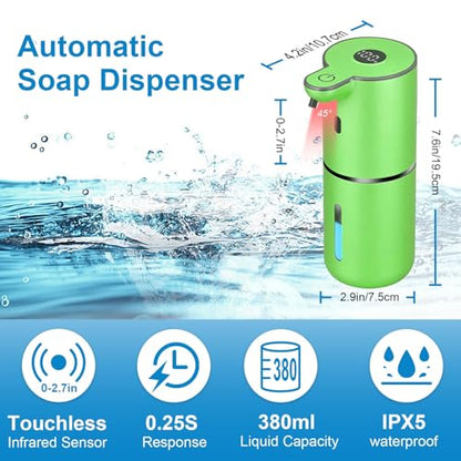 OHIFAST Automatic Liquid Soap Dispenser Touchless, USB Rechargeable Smart Hand Soap Dispenser, 6-Level Adjustable, 12.8oz/380mL Wall Mounted for Bathroom Kitchen Accessories Dish Soap-Green - color: Green, style: Liquid