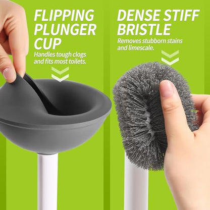 IVYROLL Toilet Brush and Plunger Set Hidden | S-Shaped Toilet Brush Plunger Combo, Perfect for Homes, Apartments & Bathrooms
