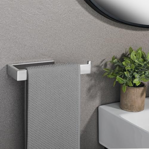 Sayayo Brushed Nickel Hand Towel Holder, Towel Bar for Bathroom Wall | SUS304 Stainless Steel Towel Ring 10 Inch, Kitchen Towel Rack Modern Square - color: Brushed Nickel