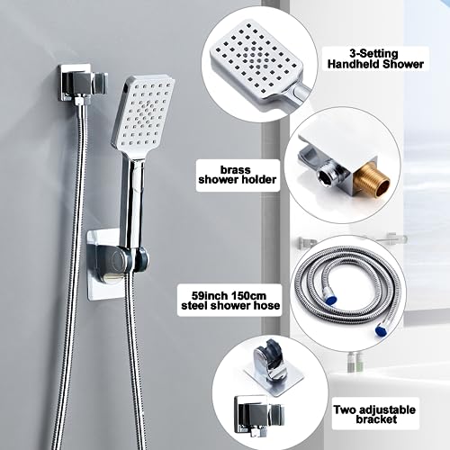 8 Inch Ceiling Mount Shower Faucet Set, Polish Chrome Rainfall Shower System, Square Rain Shower Head with Handheld Spray Combo Ceiling, Silver Rainfall Shower Faucet Fixtures (3-Setting) - color: Polish Chrome, style: 8 Inch-3 Setting