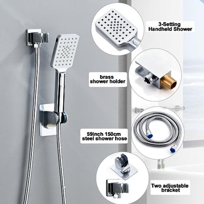 8 Inch Ceiling Mount Shower Faucet Set, Polish Chrome Rainfall Shower System, Square Rain Shower Head with Handheld Spray Combo Ceiling, Silver Rainfall Shower Faucet Fixtures (3-Setting) - color: Polish Chrome, style: 8 Inch-3 Setting