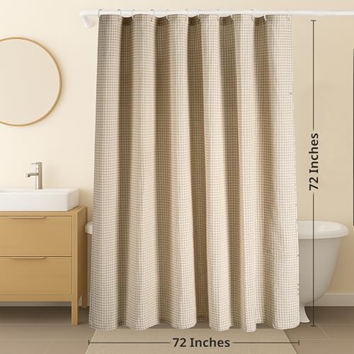 LANE LINEN Luxury Shower Curtain - 72 x 72 inches - Heavyweight Waffle Weave Fabric - Stable Hanging Design, Water Repellent & Quick Dry - Machine Washable & Header with Metal Grommets - Beige - color: 01: Waffle - Beige, size: 72"W x 72"L (Pack of 1)
