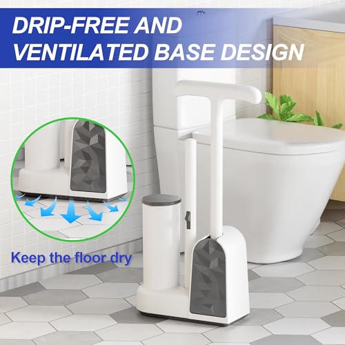 Disposable Toilet Brush and Plunger Set, Dual Handdle Toilet Plunger, All-in-1 Bathroom Cleaning Kit with 18PCS Refills, Toilet Cleaning Stick and Ventilated Holder