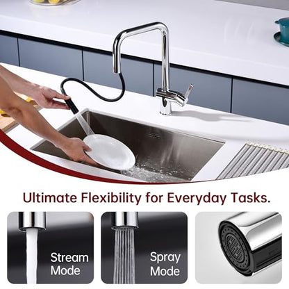 SUMERAIN Kitchen Faucet with Pull Down Sprayer, Chrome Finish | Stainless Steel, Single Hole, Dual Spray Modes, Modern, 360° Swivel Spout, Easy Installation - color: Chrome