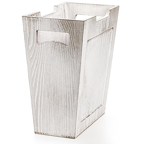 TOPZEA Wood Trash Can, Farmhouse Wastebasket with Handle Rustic Wooden Waste Basket Rectangular Small Decorative Garbage Container Trash Bin for Bathroom, Kitchen, Bedroom, Office, Living Room Decor