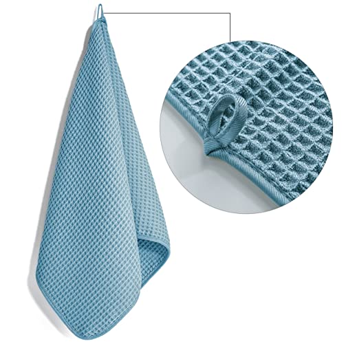 POLYTE 430 GSM Poly Blend Microfiber Quick Dry Waffle Hand Towel, 16x30 in | 4 Pack, Oversize, Lint Free, Quick Dry, Hanging Loop - color: Green