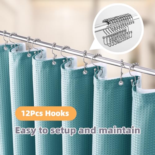 LaCyan 3 in 1 Waterproof Waffle Weave Shower Curtain and Clear Liner Set with 12 Stainless Steel Hooks Double Sided for Bathroom 72 Inches Heavy Duty Polyester Fabric Shower Curtains 72x72 - color: Teal, size: 72"W x 72"L (Pack of 3)