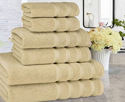 American Soft Linen 100% Carde Cotton 6 Piece Towel Set, 590 GSM Heavy Weight Soft Absorbent Turkish Towels for Bathroom, Sand Taupe - color: Sand Taupe