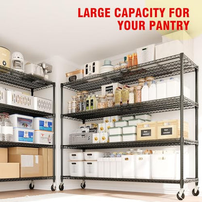 Garvee 4-Tiers Storage Shelves 2640LBS Heavy Duty Metal Shelves with Wheels - size: 59.06"W x 73.87"H x 23.92"D