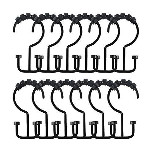 HK1BK Deco Flat Double Roller Shower Curtain Hooks; Black - color: Black