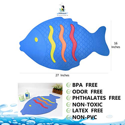 SafeLand Patented Non-Slip Bath, Tub, Baby Mat, TPR Material, Eco-Friendly, Non-PVC, Color Combo, Machine Washable, No-Odor, with Powerful Gripping Suction Cups, Rainbow Fish (16"x27") - color: Fish