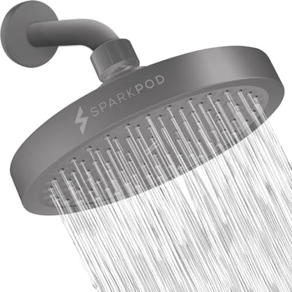 SparkPod Rain Shower Head, 6 Inch Round, Charcoal Grey Finish | High Pressure Shower Heads, 90 Nozzles, Adjustable Showerhead, No Tools Needed, Universal Connection - color: Charcoal Grey, style: 6 Inch Round