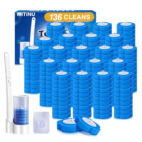 Disposable Toilet Brush with 136 Refills, Toilet Bowl Wand and Holder, White Toilet Cleaning Brush, Toilet Bowl Wand Kit Wall-Mounted, Toilet Brush Refill for Efficient and Deep Scrub Toilet