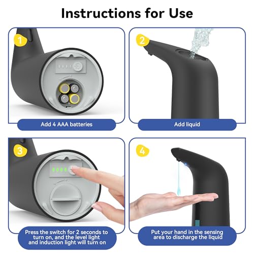 Automatic Soap Dispenser, 13oz/400ml for Bathroom & Kitchen No Touch | Plastic Material Soap Holder,4-Level Adjustable Touchless Hand Soap Dispenser ,Battery Operated Electric Dispenser - color: Black