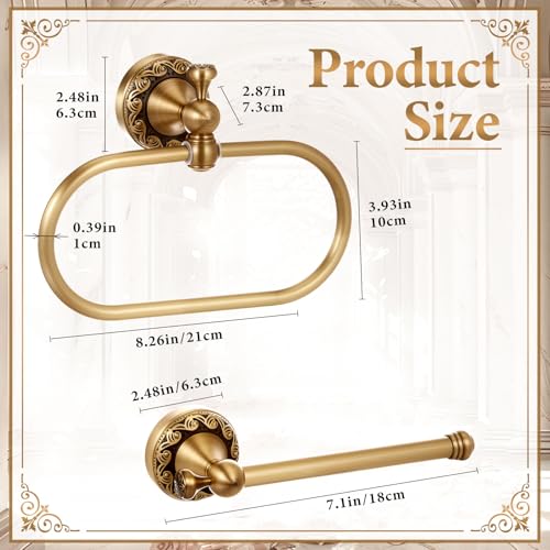 2 Pcs Antique Brass Toilet Paper Holder Towel Ring Set, Vintage Bathroom Hardware, Wall Mounted Toilet Tissue Holder Hand Towel Ring, Rustproof Brass Bathroom Accessories(Rectangle) - style: Rectangle