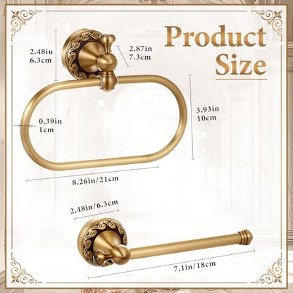 2 Pcs Antique Brass Toilet Paper Holder Towel Ring Set, Vintage Bathroom Hardware, Wall Mounted Toilet Tissue Holder Hand Towel Ring, Rustproof Brass Bathroom Accessories(Rectangle) - style: Rectangle