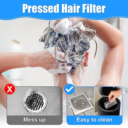 Disposable Shower Drain Hair Catcher, 40Pcs Floor Drain Mesh Strainer Sticker with Waterproof Adhesive, Anti-Blocking Filter Sticker Hair Catchers for Bathtub Bathroom Kitchen, Square 105mm