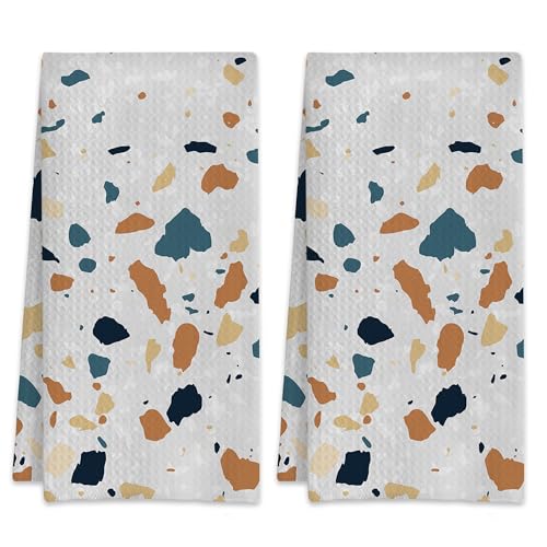 2 Pack Hand Towels Terrazzo Modern Marble Kitchen Towel Absorbent Decorative Towels Set for Drying,Cleaning,Cooking,Bathroom,Holiday 16x24 Inches - color: Terrazzo Modern Marble