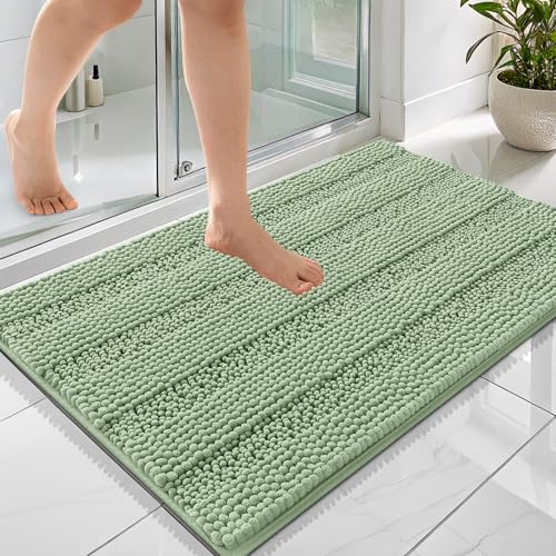 OLANLY Thick Bathroom Rugs 36x24, Chenille Striped Bath Rugs, Sage Green | Rubber Backing, Machine Wash, Extra Soft Absorbent Bath Mats for Bathroom Floor, Tub and Shower, Home Decor Accessories - color: Sage Green, size: 36" X 24"