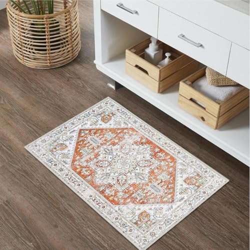 Bathroom Rugs Vintage Boho Bath Mats Orange 20X32 Inch Small Bath Mat Comfy Velvet Non Slip Bathroom Rug Washable Bath Mat Shower Rug for Sink Shower Vanity - color: Orange, size: 1'8" x 2'8" (Rectangular)