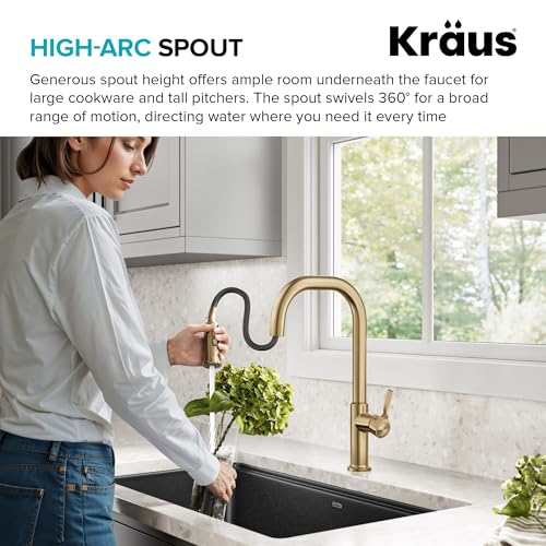KRAUS Torak Pull Down Kitchen Faucet in Spot-Free Stainless Steel with 2 Function Sprayer, Pre-Attached Water Lines, and Mounting Hardware, KPF-2841SFS - color: Spot Free Stainless Steel, style: Pull-Down Square Arc Faucet
