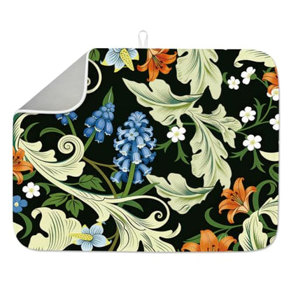 Fantasy Style Dish Drying Mat 23.6 X 17.7 Inch/60 X 45 cm Microfiber Polyester Cotton Green Leaves Absorbent Draining Pad Heat Resistant Coffee Bar Counter Mat with Hanging Loop Green - style: Tropical plants