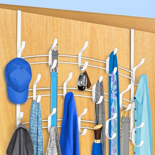 LYNK Professional® Home™ Over the Door Hooks - 28 Hook – Over the Door Coat Rack - Over the Door Hanger - Hanging Towels or Clothes - Bathroom, Bedroom, Laundry Room - Lifetime Ltd. Warranty, White - color: White, size: 28 Hooks Meridian