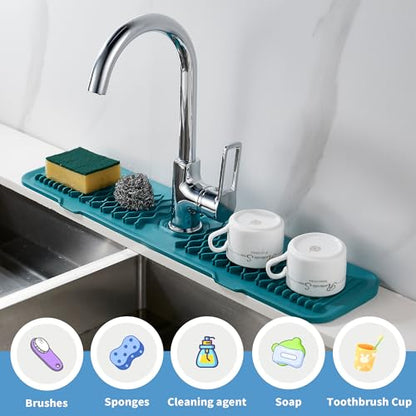 24inch Sink Splash Guard Mat Green Dish Drying Mats Kitchen Sink Non-Slip | Sink Water Splash Guard Behind Faucet Countertop Protect Kitchen Sink Splatter Screen Faucet Air Drying Mat - color: Green
