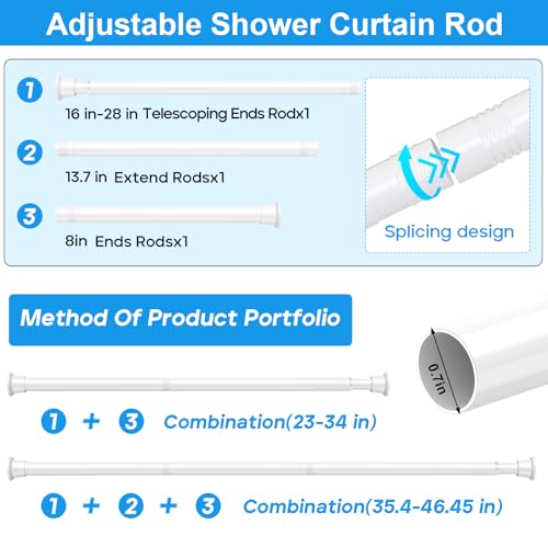 MEXAU 2 Pack Spring Tension Curtain Rods 24-46In White Shower Curtain Rod | Adjustable Spring Tension Rods No Drilling for Window Closet Kitchen Wardrobe Bathroom, Non Slip Tension Rods ,7/8" Diameter - color: White-2P, size: 24-46 Inch