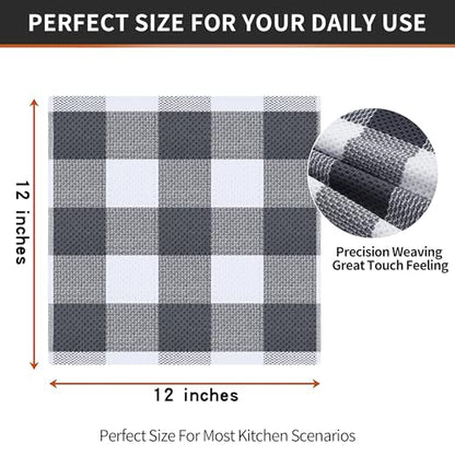 Homaxy Cotton Check 6 Pack Dish Cloths, 12" x 12", White & Dark Grey | Waffle Weave, Plaid, Super Soft and Absorbent Dish Rags, Quick Drying, Multi-Purpose - color: White & Dark Grey, size: 12 x 12 - 6 Pack
