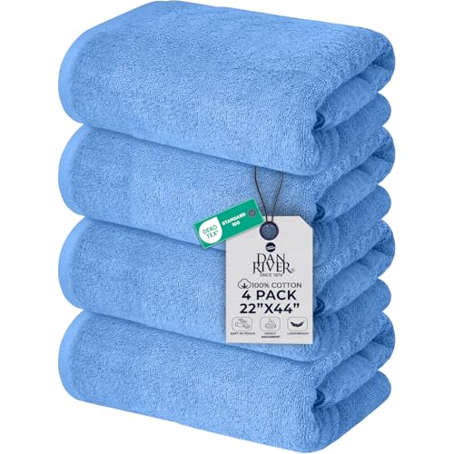 DAN RIVER 4 Pack Cotton Bath Towels 22x44 Inches, Medium Blue | Lightweight, Absorbent, Super Quick Dry towels, Soft & Durable Thick Body Towels for Home, Gym and Spa - color: Medium Blue, size: Bath Towel (22X44)