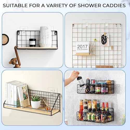 Shower Caddy Adhesive Replacement Hooks, Heavy Duty Waterproof Strips, No Drilling for Bathroom Shelves, Kitchen Racks, and Soap Holders (Transparent-14 Pack 1 Hook) - color: Transparent-14 Pack 1 Hook
