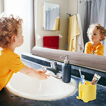 Elephant Toothbrush Holder for Kids, Suction Cup Electric Toothbrush and Toothpaste Holder for Toddler, Cute Toddler Toothbrush Holder with 3 Slots and a Hook for Hanging Bath Ball, Yellow - color: Yellow