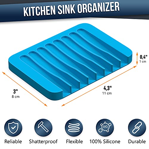 ZAPPOWARE Self Draining Soap Dish for Bar Soap - Pack of 2 Blue Silicone Waterfall Drain Soap Savers for Shower, Bath, Kitchen Countertop - color: Blue