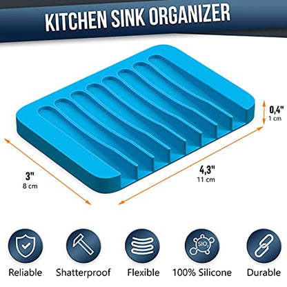 ZAPPOWARE Self Draining Soap Dish for Bar Soap - Pack of 2 Blue Silicone Waterfall Drain Soap Savers for Shower, Bath, Kitchen Countertop - color: Blue