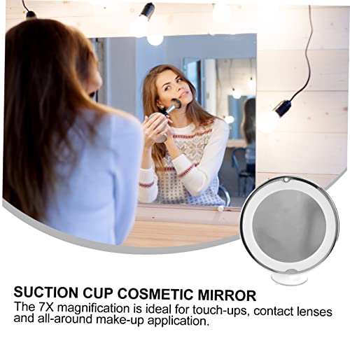 7X Magnifying LED Bathroom Makeup Mirror with Suction Cup Portable Round Vanity Mirror for Travel Bright Lighted Cosmetic