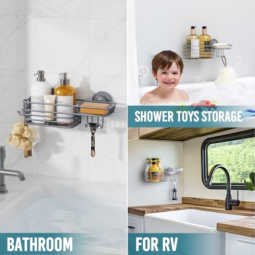TAILI Shower Caddy Suction Cup with Hooks (Grey, 1 x Medium) - color: Grey, size: 1 x Medium