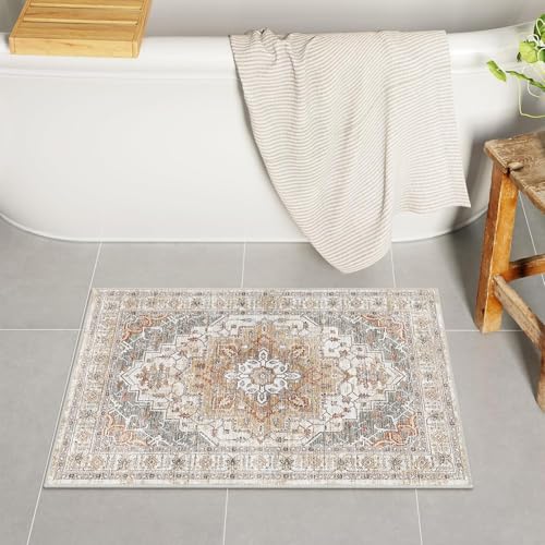 Bathroom Rugs Vintage Boho Bath Mats For Bathroom Light Khaki Small Bath Mat Comfy Velvet Non Slip Bath Rug Washable Bath Mat Shower Rug For Sink Shower Vanity 18X24 Inch (boho, 18X24 Inch) - color: Boho, size: 1'6" x 2' (Rectangular)