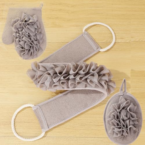 Triple Bath Scrub Set with Extended Back Scrubber Cleans Exfoliator Soft Washcloth Spa Grade Bathroom Essential Bath Scrubber Set - color: A