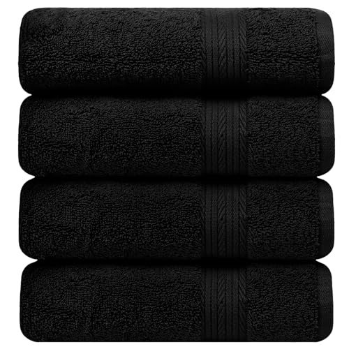100% Cotton Bath Towels 30x54 Inches, 600 GSM, Soft & Absorbent, Set of 4, Black - color: Black, size: Bath Towel Set of 4