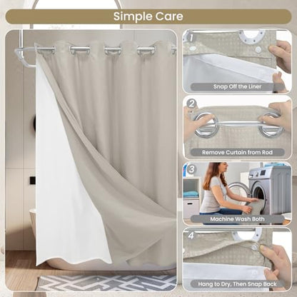 No Hook Shower Curtain Set with Snap-in Detachable Liner, 230 GSM Waffle Weave Fabric, Heavy Duty Water-Repellent, Khaki Beige, 72 x 86 Inch - color: Khaki Beige, size: 72"W x 86"L (Pack of 1)
