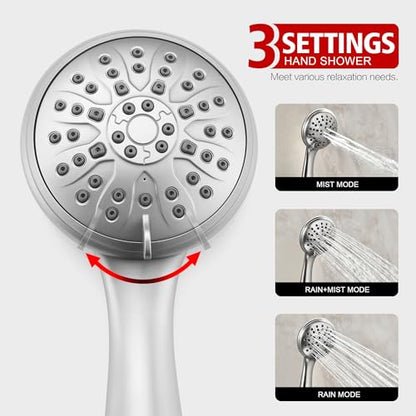 SUMERAIN Brushed Nickel Rain Shower System with Slide Bar | Multi-Settings Rainfall Showerhead, Handheld Spray, Includes 2-in-1 Easy Control Shower Valve, Single Handle - color: Brushed Nickel
