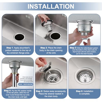 ZM Deep Locking Kitchen Sink Basket Strainer with Stopper, 3-1/2” - style: Deep Locking