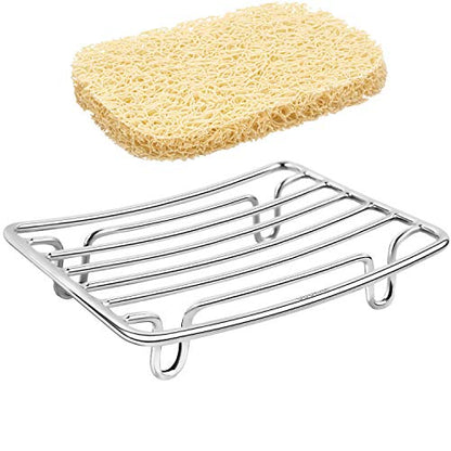 Bar Soap Dish Holder for Shower Bathroom Stainless Steel Rust Proof Self Draining with Beige Soap Saver Pad - color: Silver